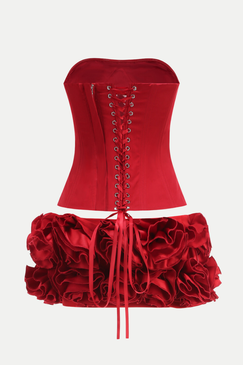 Nuala Lace Up Two Piece Set - Red
