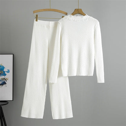 White – Color Slim-fit Knit Two Piece Set