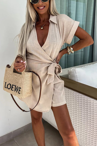 New Lace-up Street Lapel Jumpsuit Ins Loose Holiday Jumpsuit