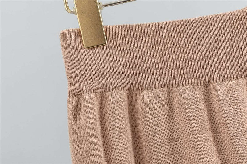 Khaki – Striped Short-sleeve Two Piece Set