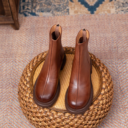 Layer Cowhide Autumn Flat Ankle Retro Boots