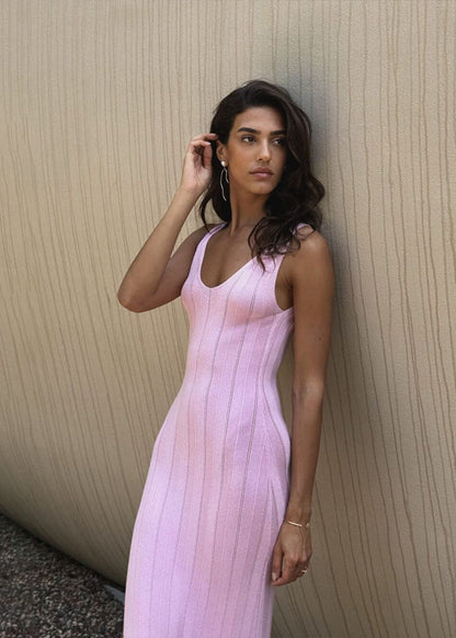 Liana - Ribbed Open-back Knit Maxi Dress