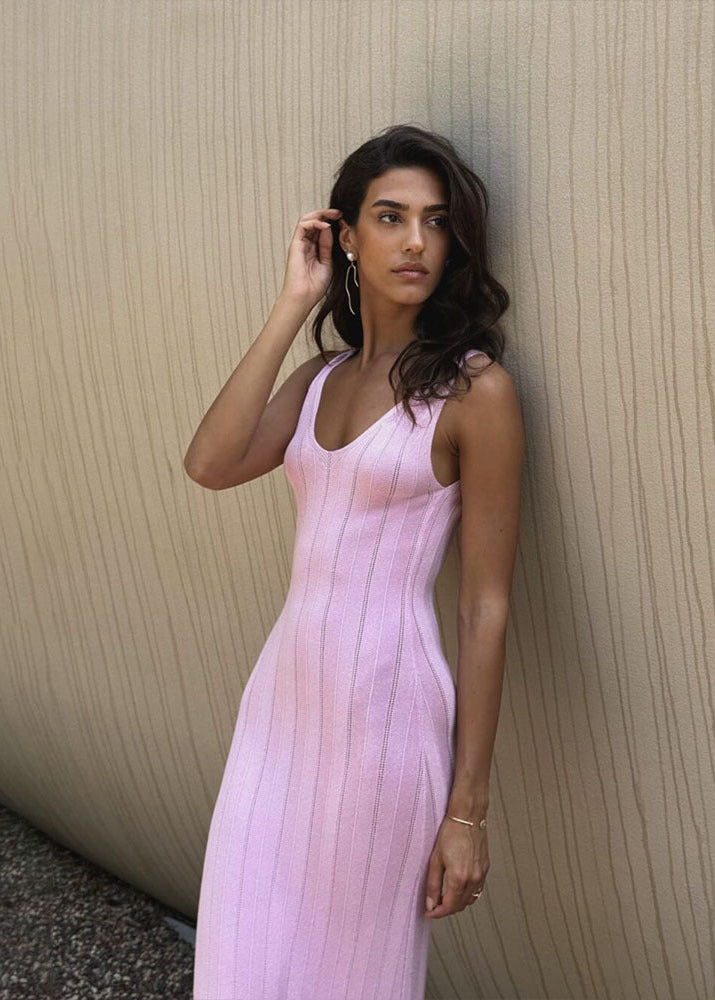 Liana - Ribbed Open-back Knit Maxi Dress