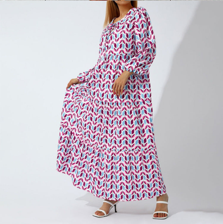 Fashionable Street Picnic Bubble Sleeve Layered Party Midi Dress