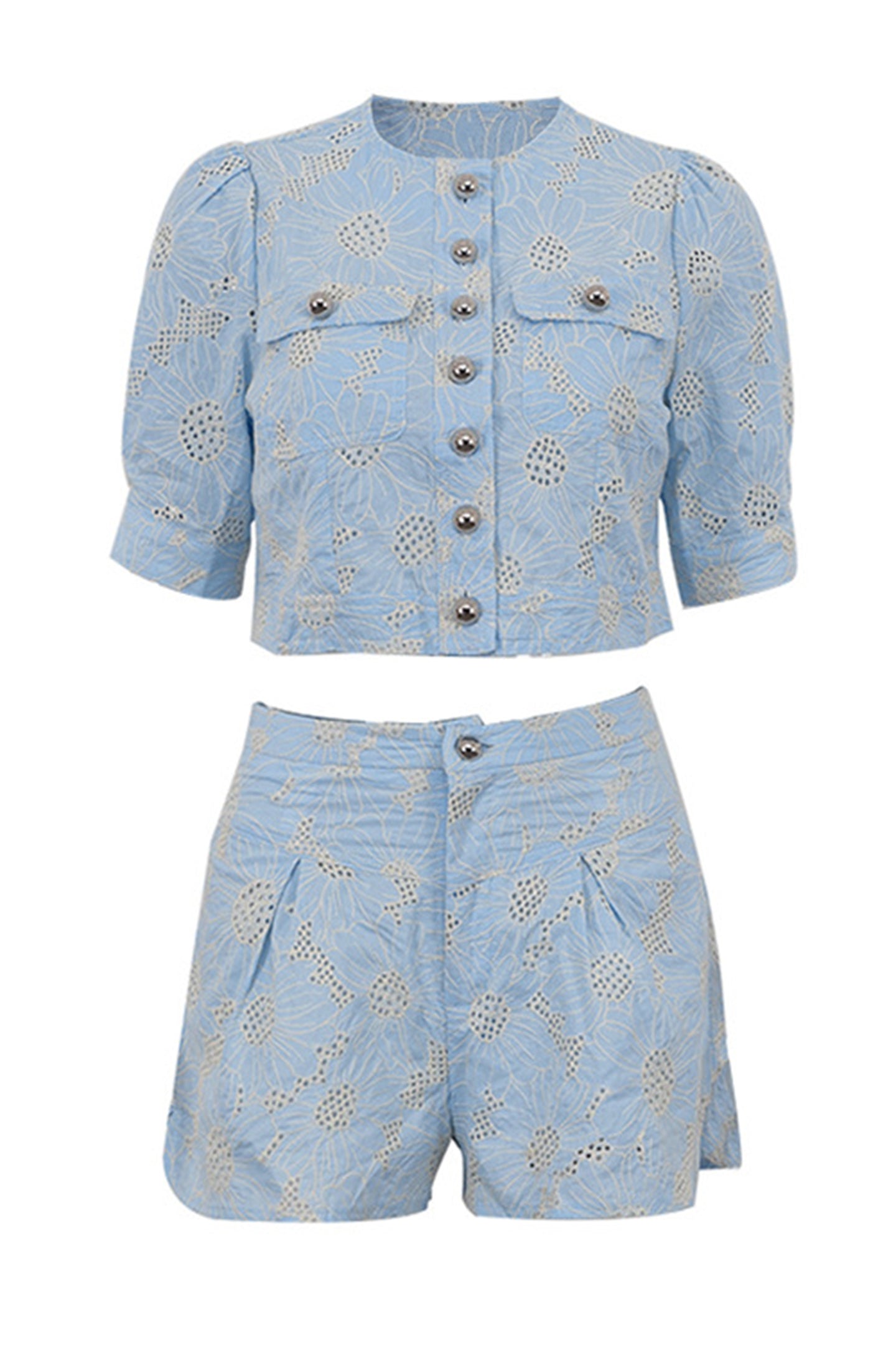 Joyce Embroidered Blouse & Shorts Set