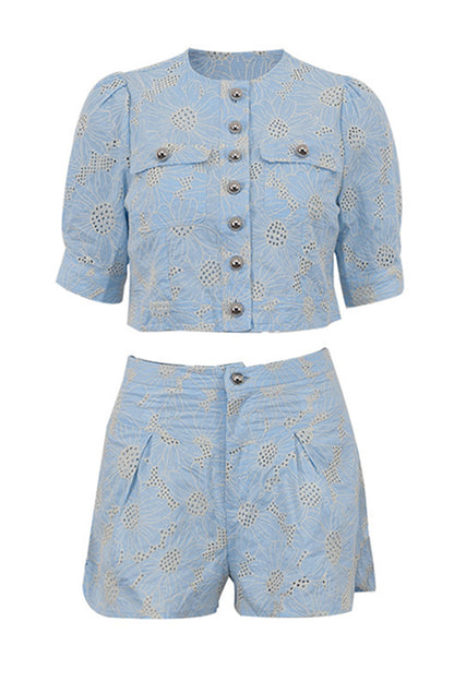 Joyce Embroidered Blouse & Shorts Set
