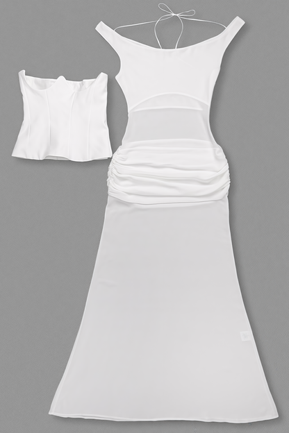 Inez White Off Shoulder Waist Cinched Maxi Dress