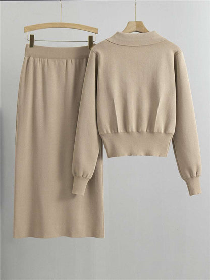 Knitted Slim-fit Two Piece Set - Khaki