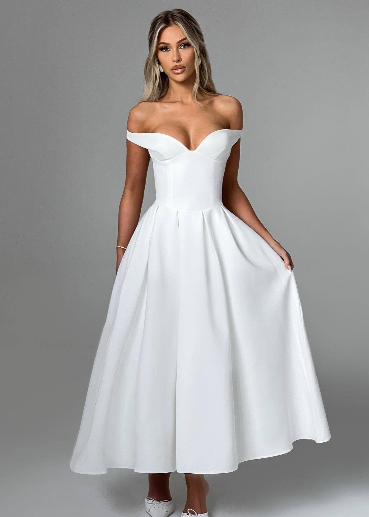 Off-shoulder A-line Gown