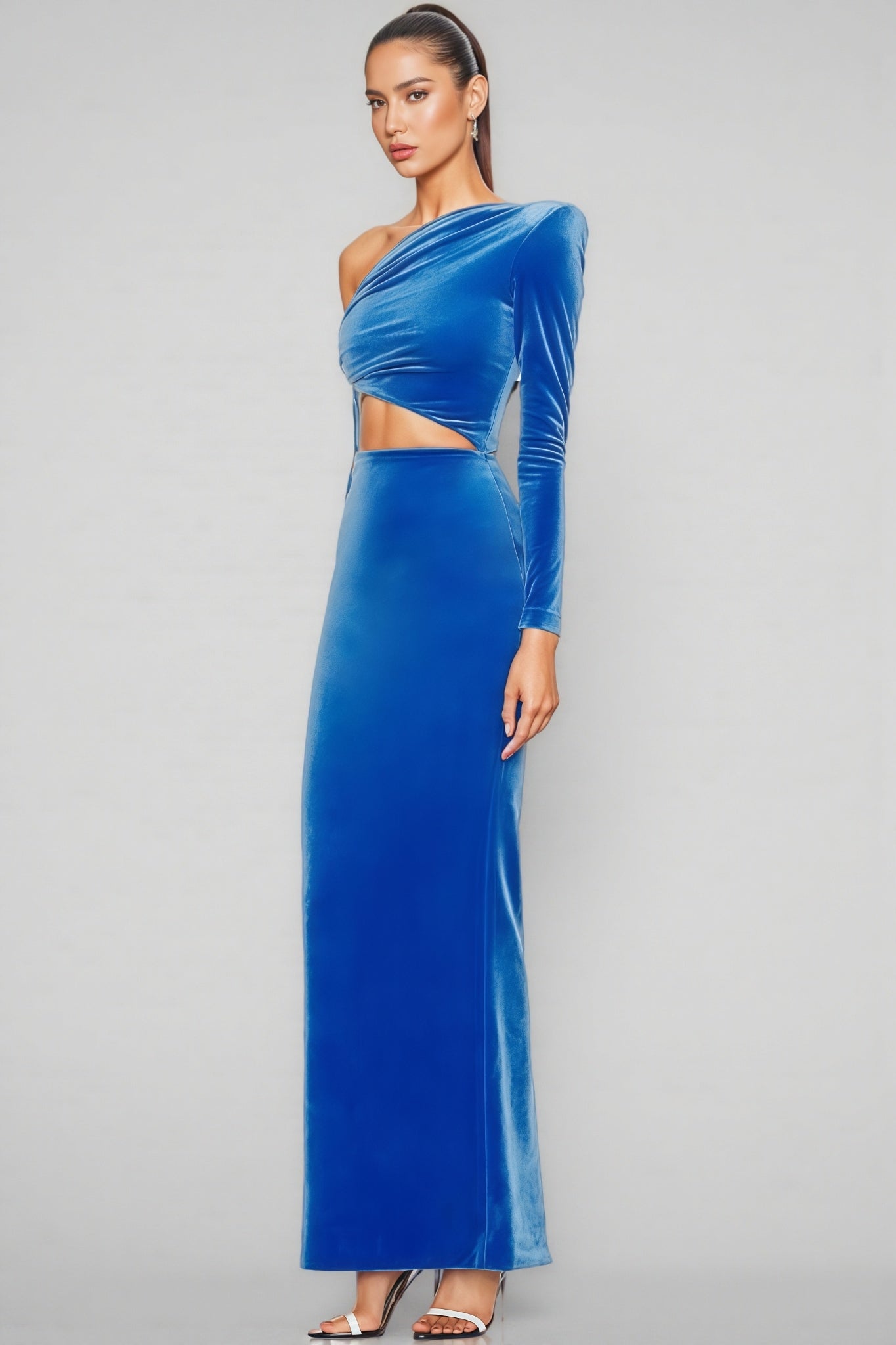 Virglan Slanted Shoulder Split Maxi Dress
