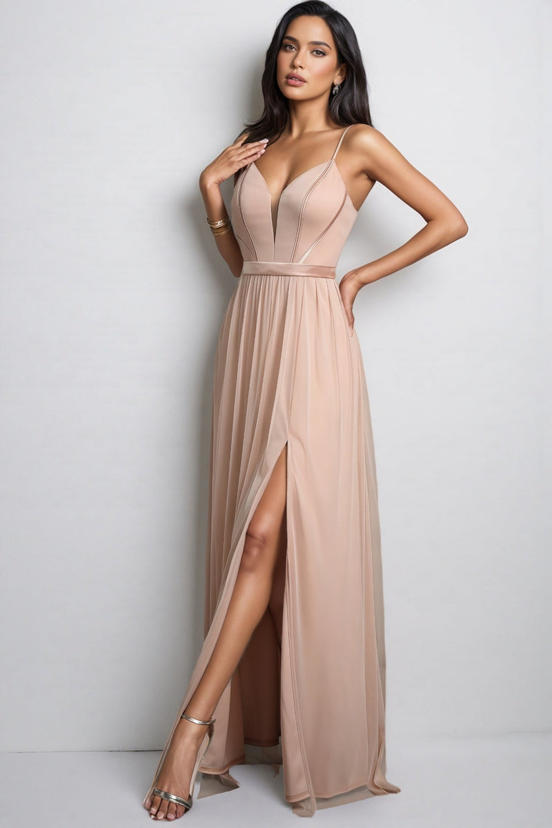 Crispina Pink Strappy Mesh Maxi Dress