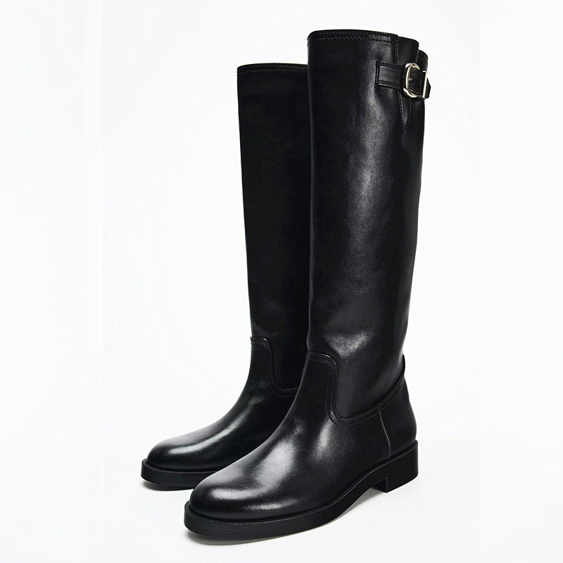 Buckle Decoration Chunky Pantyhose Round Head Thick Bottom Below Boots