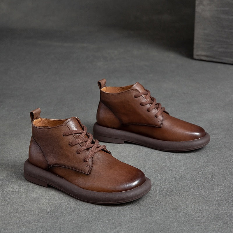 Shu Autumn Flat Round Toe Brushed Retro Comfortable Boots