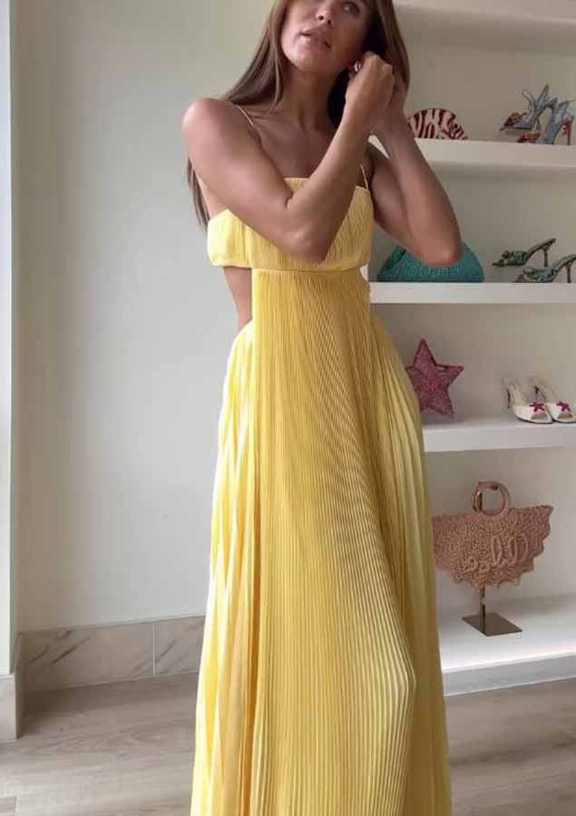Butter Moment Pleated Cutout Waist A-line Slip Maxi Dress