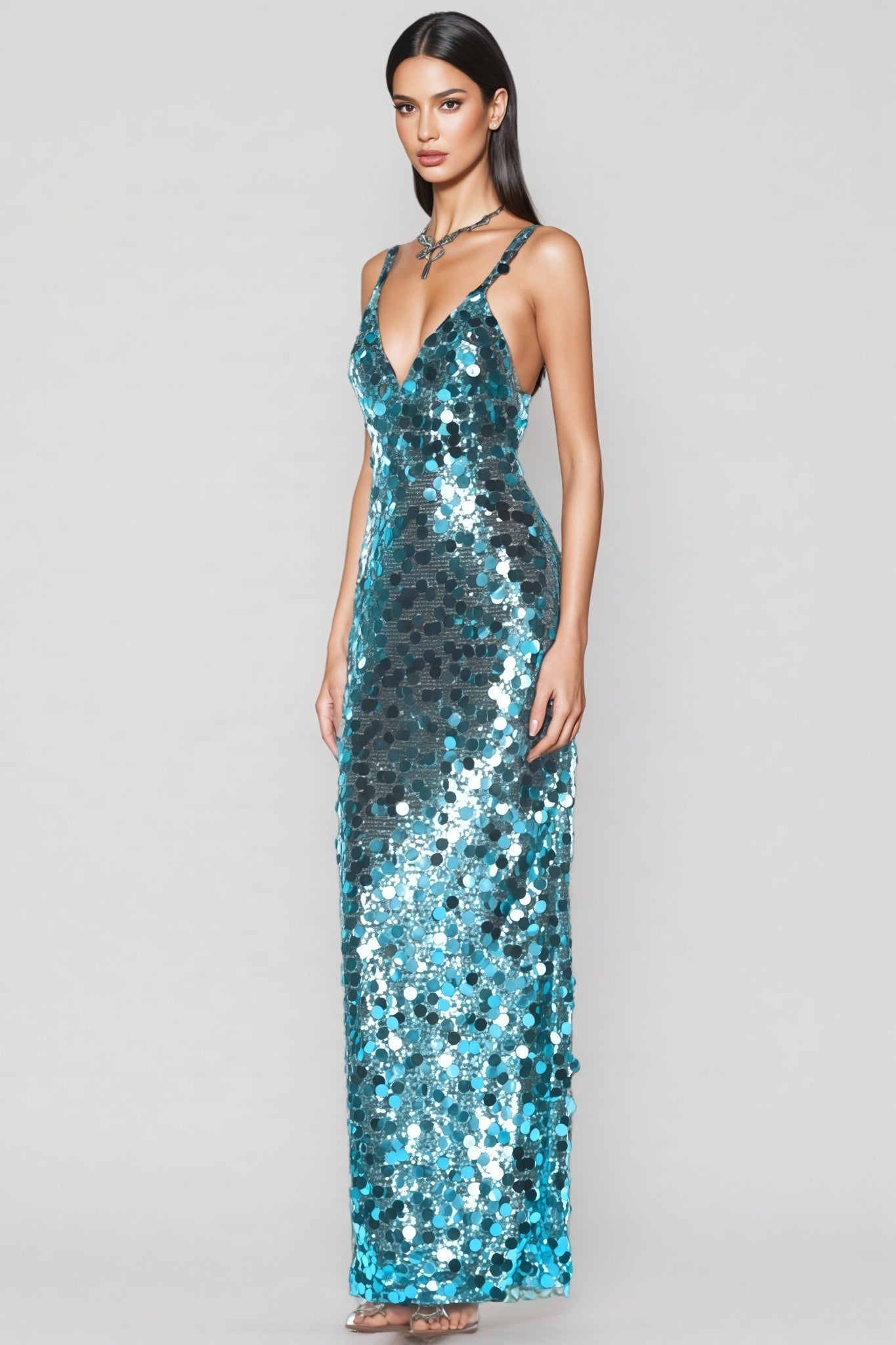 Ellis Sequin Deep V Strapless Maxi Dress