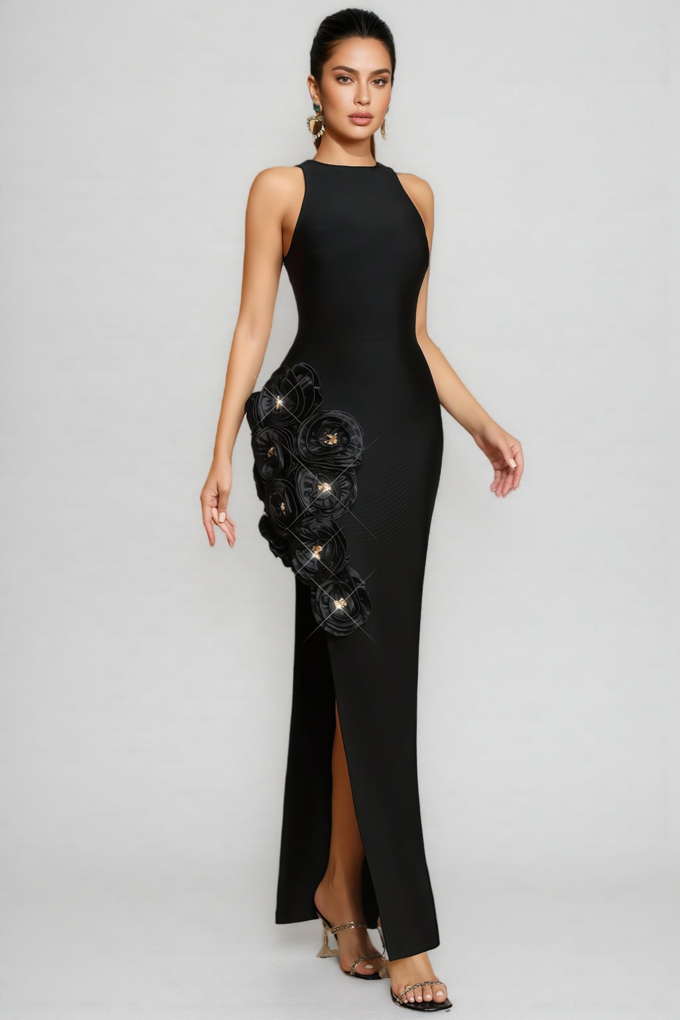 Noa Black 3d Bandage Maxi Dress