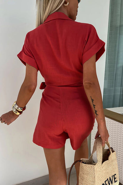 New Lace-up Street Lapel Jumpsuit Ins Loose Holiday Jumpsuit