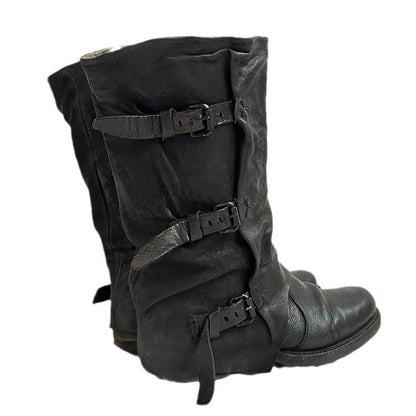 Outer Wear Retro Side Zipper Distressed Pants Tube Boots
