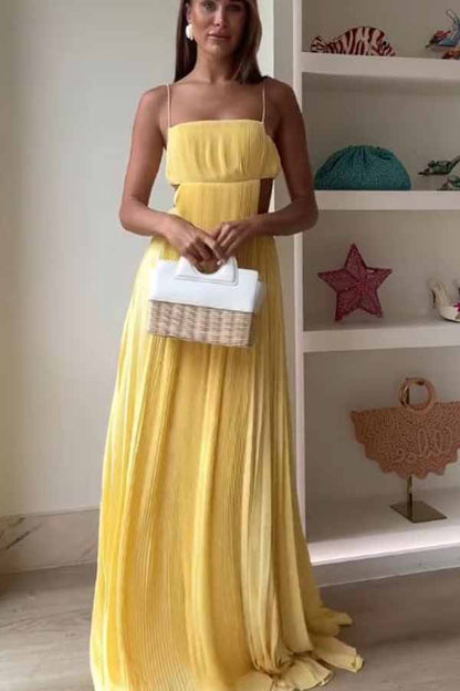 Butter Moment Pleated Cutout Waist A-line Slip Maxi Dress