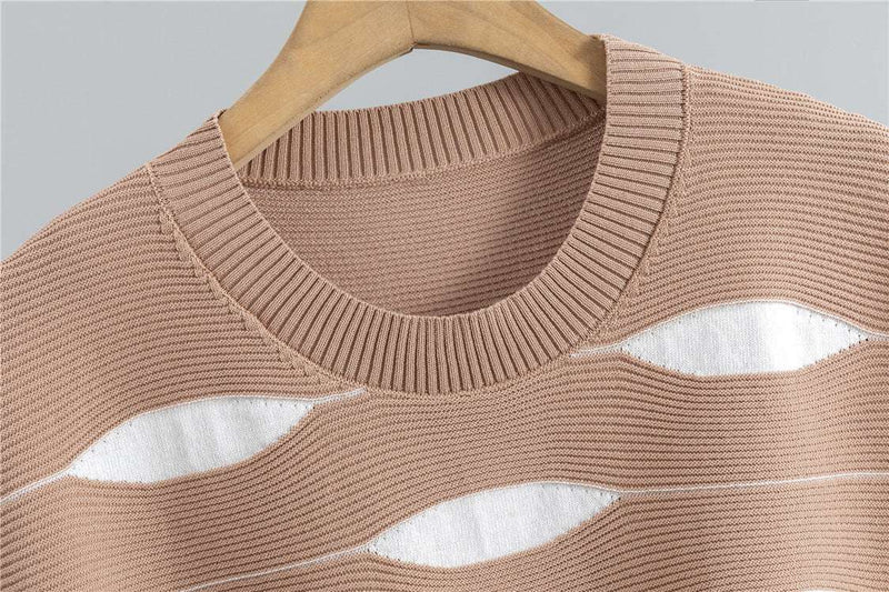 Khaki – Striped Short-sleeve Two Piece Set