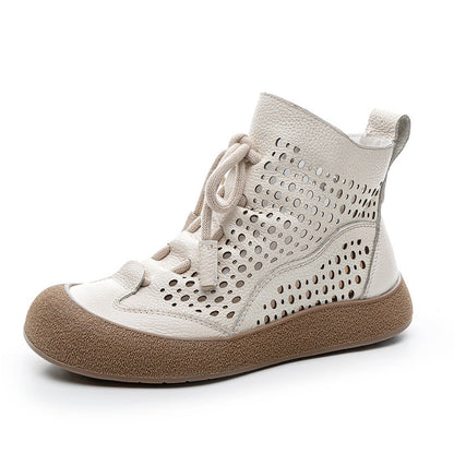 Layer Cowhide Hollow Flat Soft Bottom Boots