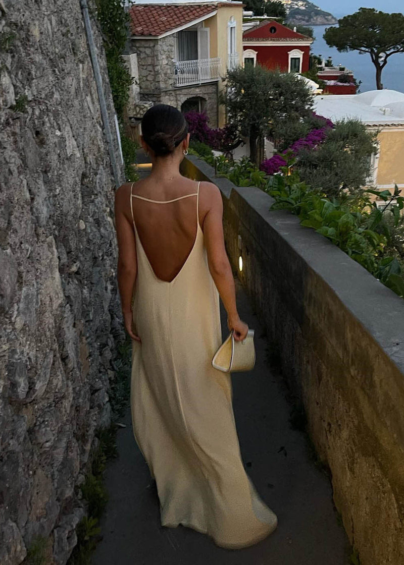 Luciana - Backless Linen Maxi Dress With Keyhole Detail
