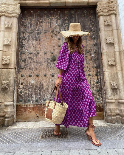 Fashionable Street Picnic Bubble Sleeve Layered Party Midi Dress