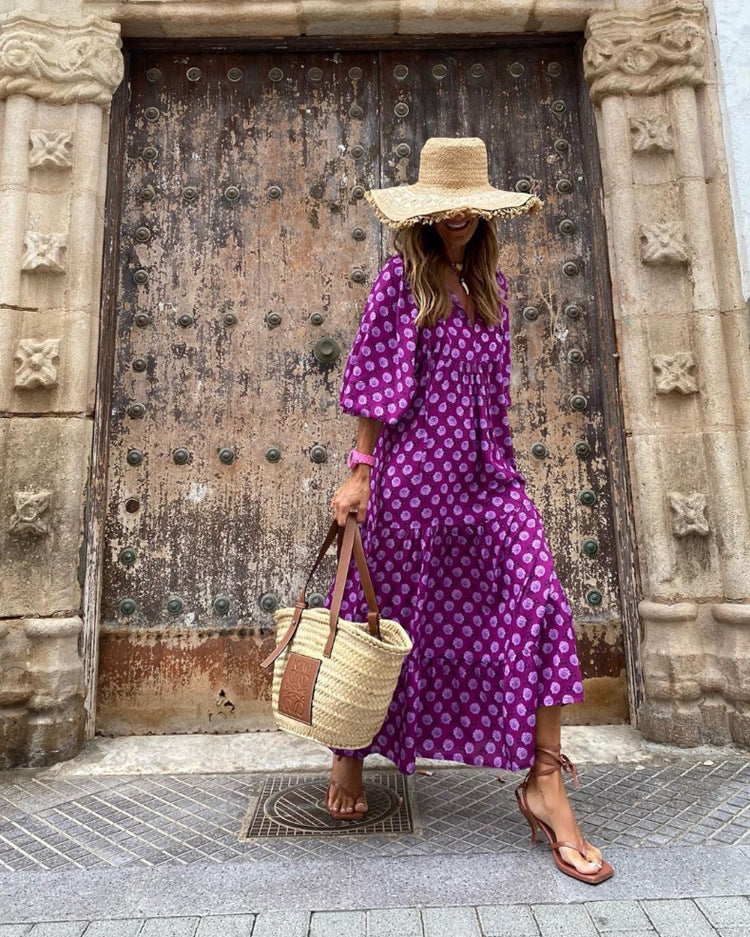 Fashionable Street Picnic Bubble Sleeve Layered Party Midi Dress