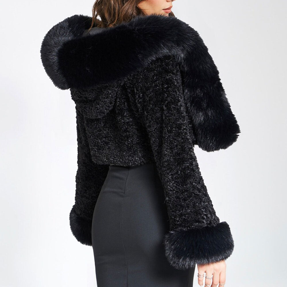 Thickened Fur Collar Cropped Coat