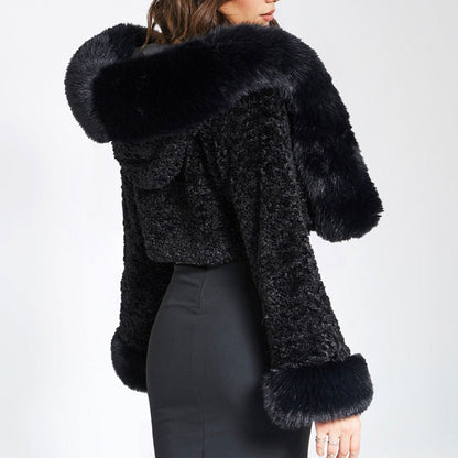 Thickened Fur Collar Cropped Coat