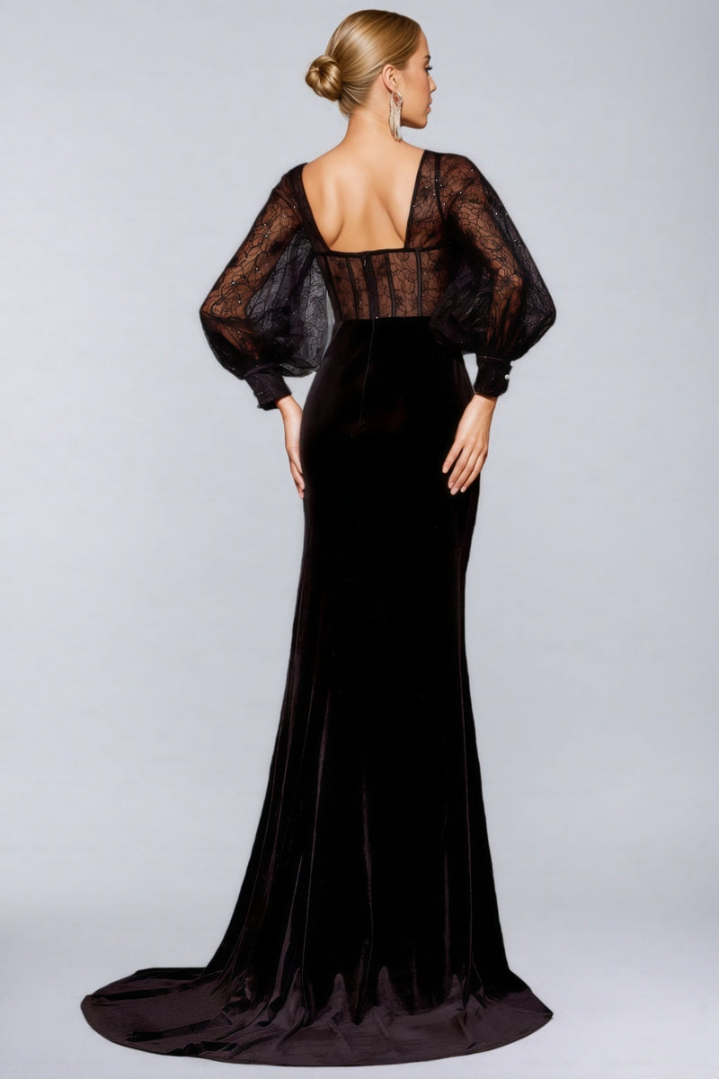 Sarka Black Mesh Slit Maxi Dress