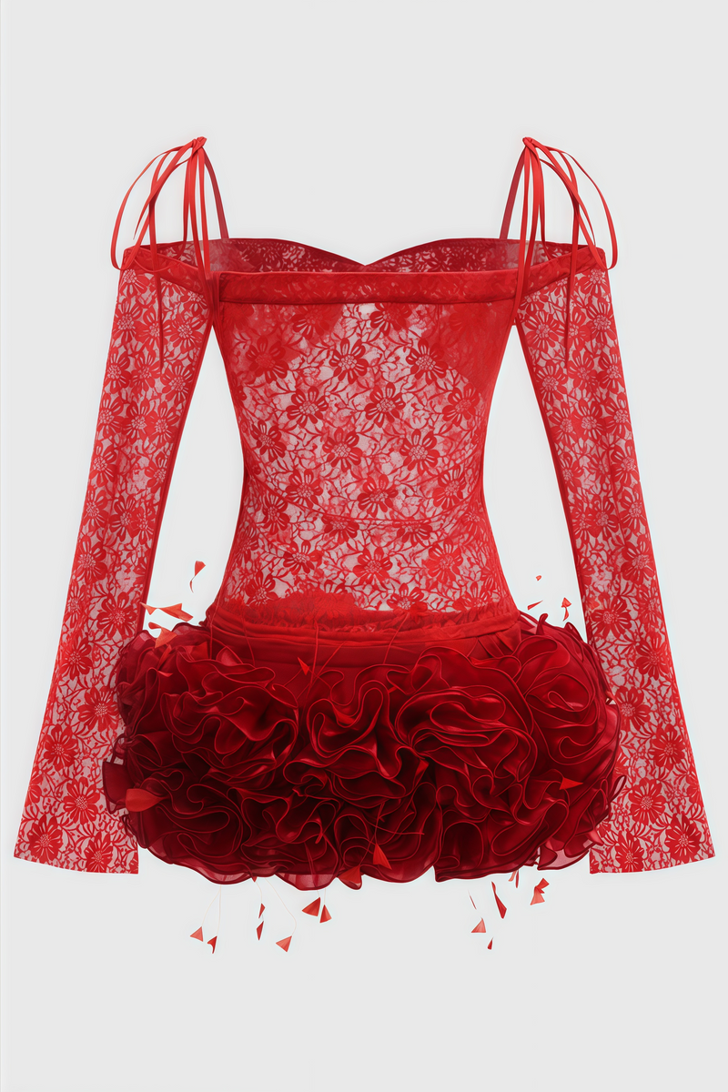 Kainld Red Strapless 3d Flower Mini Dress Set