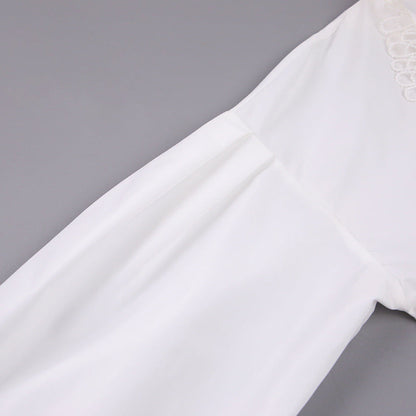 Ruffled Deep V-neck Lace Trim Blouse