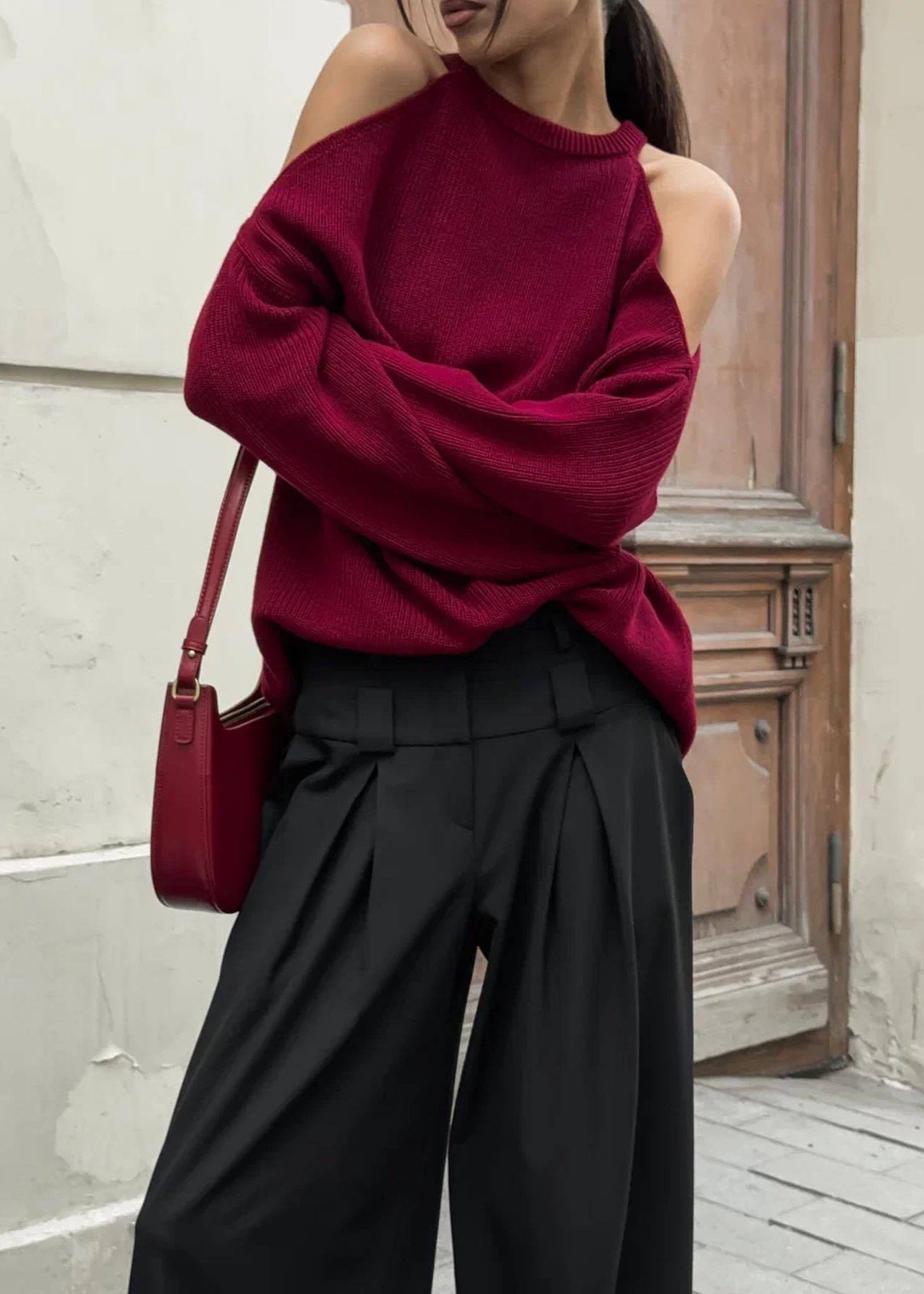 Cold-shoulder Knit Sweater