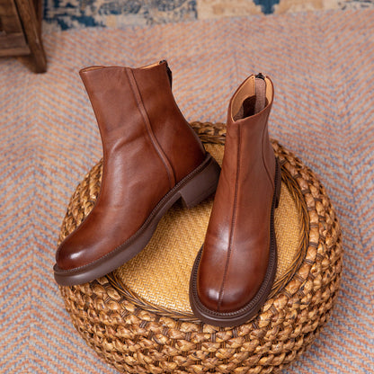 Layer Cowhide Autumn Flat Ankle Retro Boots