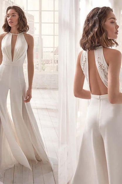Deep V Halter Neck Jumpsuit