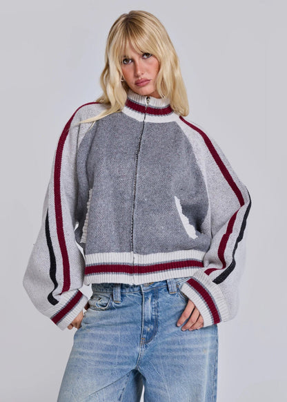 Varsity Knit Zip-up Sweater