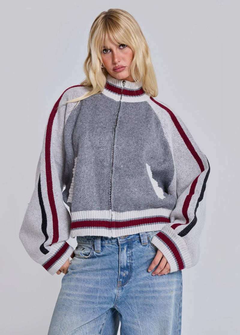 Varsity Knit Zip-up Sweater