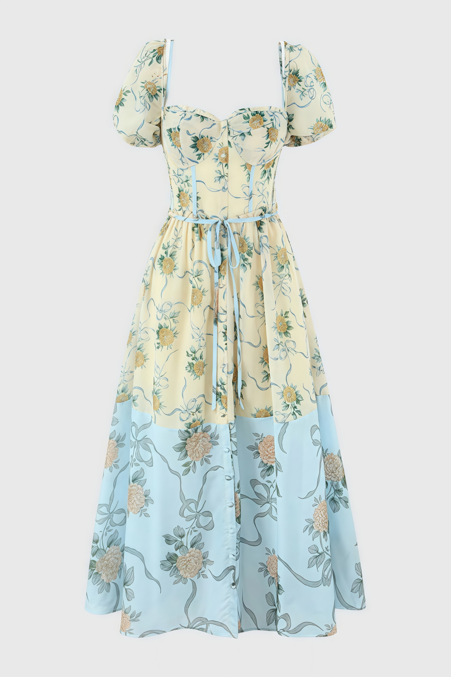 Elowen Yellow Rose Chiffon Midi Dress
