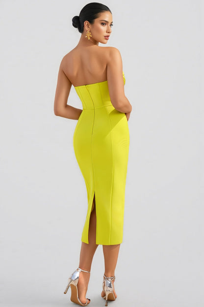 Tybes Green Strapless Slit Midi Dress