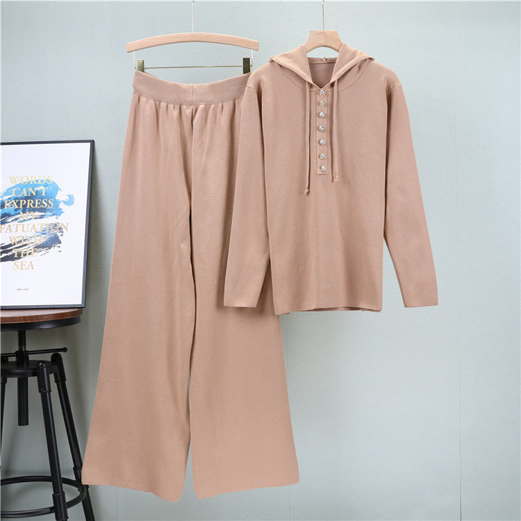 Khaki - Knitted Sweater Two Piece Set