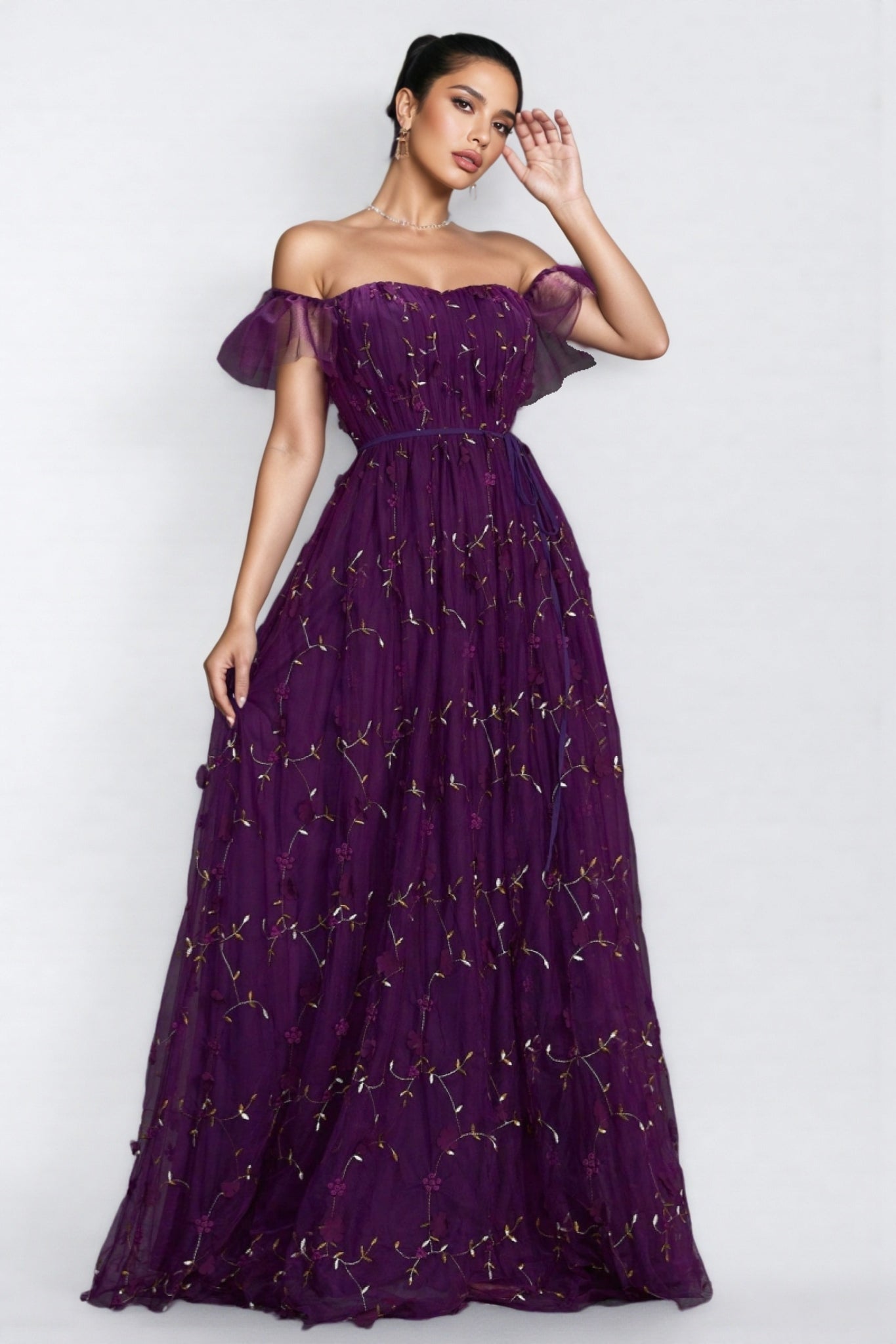 Vesper Purple One Shoulder Maxi Dress