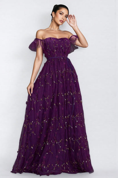 Vesper Purple One Shoulder Maxi Dress