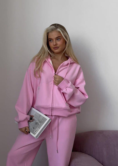 Blossom Comfort – Oversized Pink Hoodie & Wide-leg Pants Set
