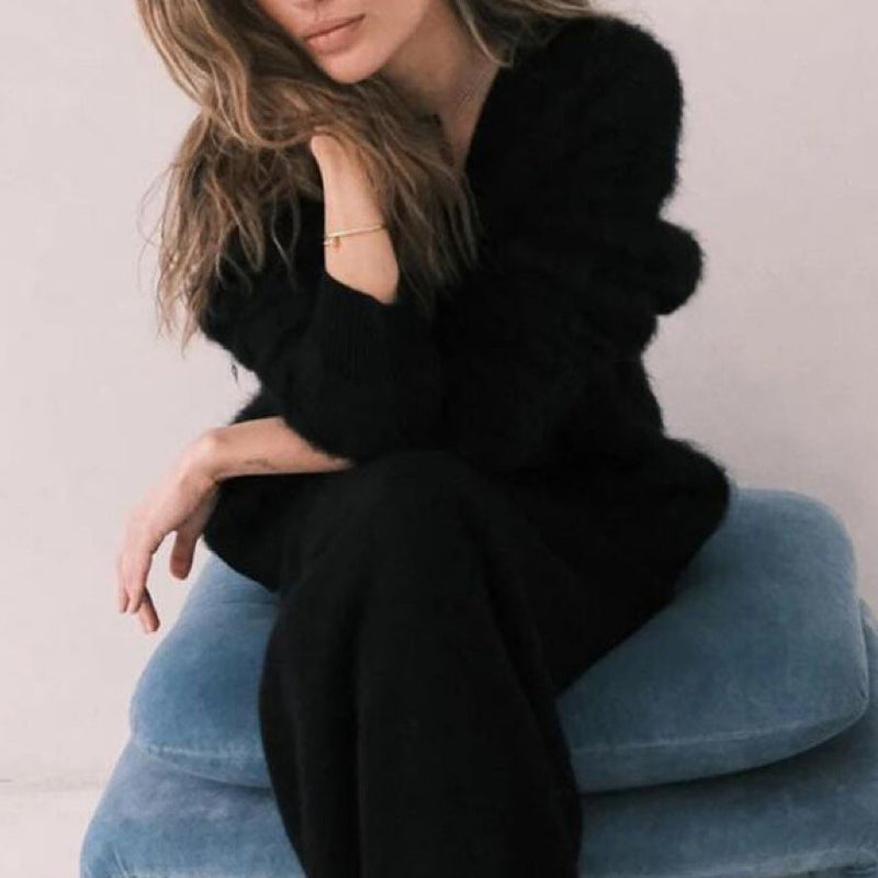 V-neck Mink Wool Knit Cardigan