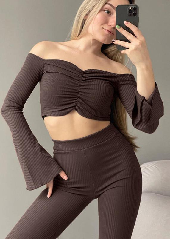 Off-shoulder Flare Sleeve Two-piece Set