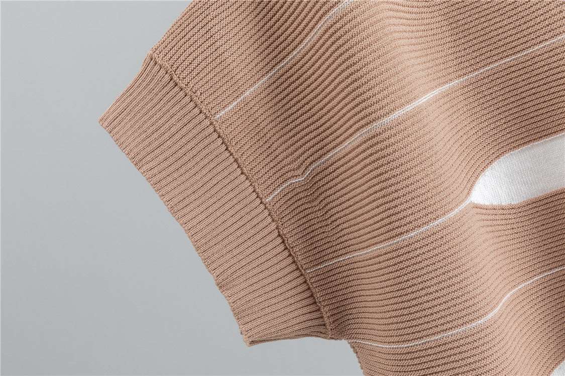 Khaki – Striped Short-sleeve Two Piece Set