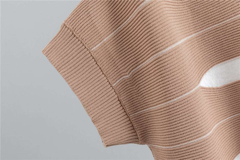 Khaki – Striped Short-sleeve Two Piece Set