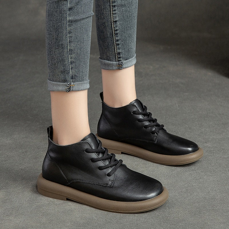 Shu Autumn Flat Round Toe Brushed Retro Comfortable Boots