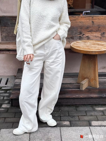 Versatile, Slim, Fashionable, Pioneering, Light Deconstruction, Split Tangent, Loose Curved Cocoon Jeans, Banana Pants for 4001